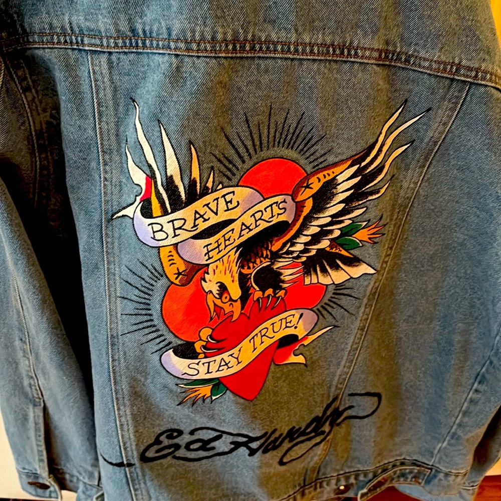Ed Hardy Denim Jacket with Eagle and Heart Design